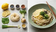 暑い日にするっと食べたい、冷やしレモンうどん：黒酢×生姜ドレッシングでさっぱり