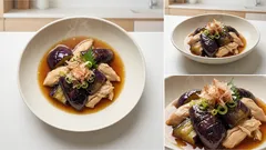 だし要らずで味が決まる、茄子とささ身の煮びたし—冷やしてもおいしい作り置き